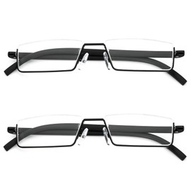 REAVEE 2 Pack Half Frame Reading Glasses for Men Women, Half Lens Slim Metal Lightweight Readers Portable with Case, Black +2.75
