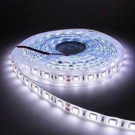 Tesfish 24 V LED Strip Light, White, 6000-6500 K, 5 m Strip, 5050 IP65 Waterproof, 300 LEDs, Strip Light for Bedroom, Kitchen Decoration