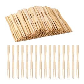 200Pcs Wooden Fruit Forks,Mini Two Prongs Wooden Cocktail Fork,Disposable Wooden Cocktail Forks Natural Two Claw Disposable Fruit Forks Suitable Perfect for Banquet Parties Buffets Food Catering