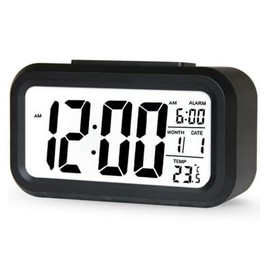 Alarm Clock, Table Clock, Stylish, Digital, Light, Easy to Read Time, Simple, Thermometer, Multifunctional, Black