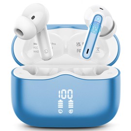 Wireless Earbuds, 2026 Bluetooth 5.4 Ear Buds in Ear with 4 ENC Noise Cancelling Mic, New Wireless Earphones HiFi Stereo Deep Bass 40H Playtime, In-Ear Bluetooth Earbuds LED Display IP7, Lake Blue