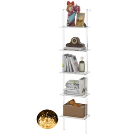 Nynelly 5-Tier Acrylic Ladder Bookshelf, Wall Mounted Narrow Display Shelf for Small Spaces, Clear Organizer Bookcase for Living Room, Bathroom, Office, Multipurpose Open Shelf Unit