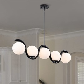 Warehouse of Tiffany Fenix 38 Inch Opaque Glass Wave Pendant 5-Light