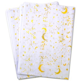 MR FIVE 100 hojas de papel de seda de galaxia a granel, 20 x 14 pulgadas, blanco con luna dorada y papel de seda para bolsas de regalo, papel de seda de regalo de estrella para cumpleaños, día festivo de Navidad