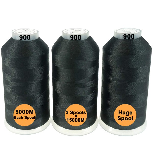 Brothreads - 32 opciones - Varios paquetes de colores surtidos de hilo de poliéster para máquina de bordar, carrete enorme de 5000 m para todas las máquinas de bordar, 3 x negro