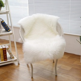 AMFUN Faux Fur Rug, Fluffy Sheepskin Rug, Faux Fleece Chair Cover Seat Pad, Shaggy Rugs, Non-Slip Washable Carpet for Bedroom, Living Room, Kids Room (White, 60cm/24in *90cm/ 36in)