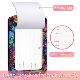 Set of 2 Luggage Tags for Suitcases, Mushrooms and Skulls Luggage Tag Leather Cruise Suitcases with Stainless Steel Loop Privacy Cover ID Label Travel Bag Tags Luggage Identifiers for Women Men Travel