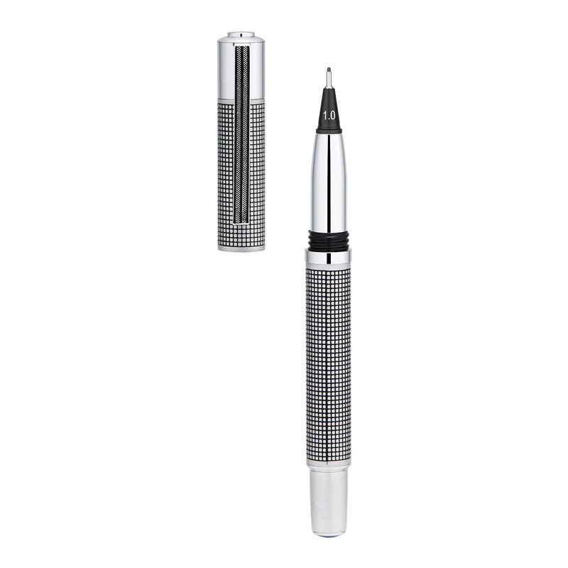 Yookers Metis Refillable Fibre Pen in Satin Chrome Black Grid