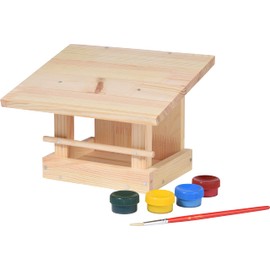 dobar® 38031FSCe Bird Feeder Craft Set - Bird House for DIY and Painting - Feeding Station Kit for Wild Birds DIY Set - Small Bird Villa Solid Wood Including Painting Set - 22.5 x 18 x 16 cm