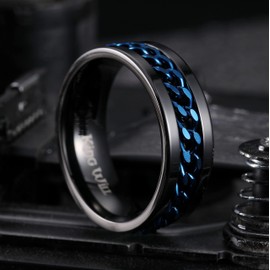 King Will 8mm Black Blue Spinner Ring Stainless Steel Fidget Ring Anxiety Ring For Men(11)