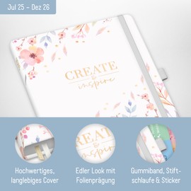 Häfft® Chäff-Timer Premium Calendar 2025/2026 A5 "Sweet Flowers" Book Calendar, Appointment Calendar, Weekly Planner, Weekly Planner 18 Months: July 25 - Dec 26 - Sustainable and Climate Friendly