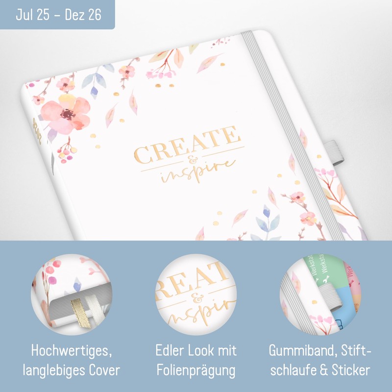 Häfft® Chäff-Timer Premium Calendar 2025/2026 A5 "Sweet Flowers" Book Calendar,