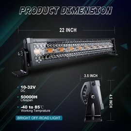 SLARY 22 Inch 120W LED Light Bar White/Amber Flasing Strobe Light with Six Modes Driving Fog Lights Spot Flood Combo Beam Bumper Lights with Switch Wiring Harness for Offroad Truck 4WD SUV ATV UTV