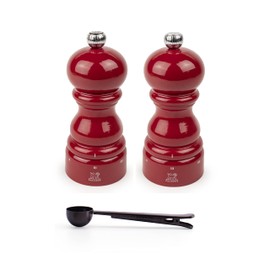 Peugeot Paris u'Select 6 Setting Manual Salt & Pepper Mill Set With Black Stainless Steel Spice Scoop Made In France (Passion Red, 5- Inch)