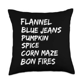 Flannel Pumpkin Spice Bon Fires Fall Autumn Activities Throw Pillow