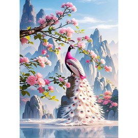 DPHERO DIY Peacock Diamond Painting Pictures for Adults Beginners, 5D Mountain Diamond Painting Set, DIY Flowers Round Stones Diamond Art Kits, Diamond Painting for Home Decor 30 x 40 cm