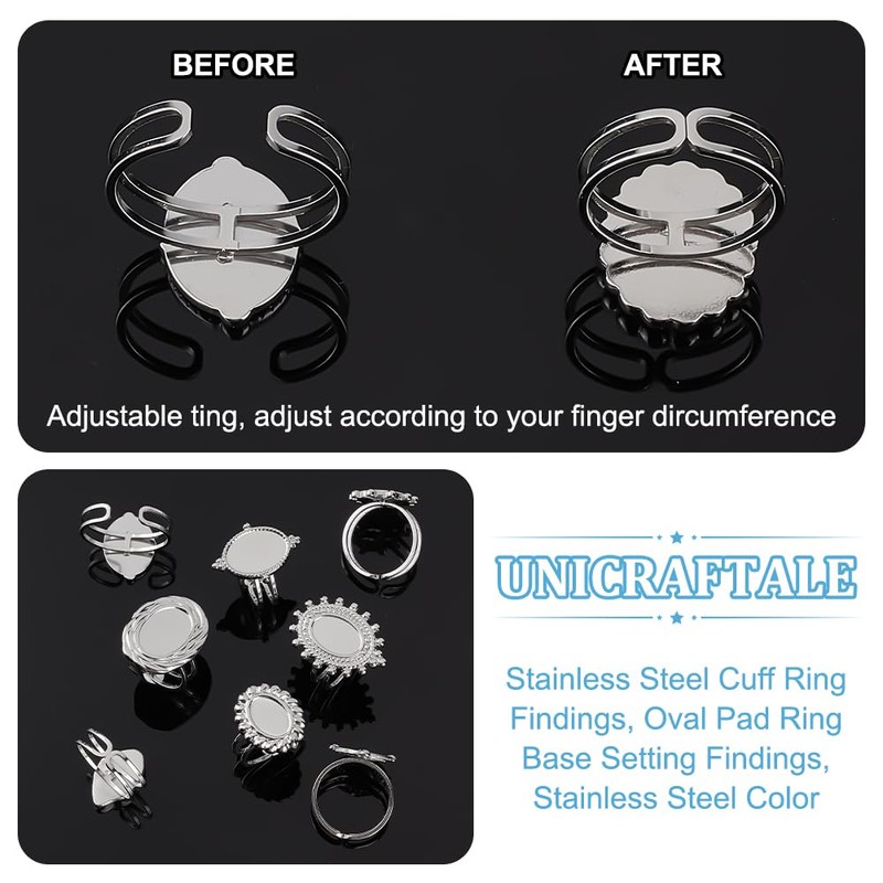 UNICRAFTALE 8 Pieces 8 Styles Oval Cabochon Bezel Blank Tray