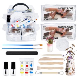 CUUREE Home Pottery Kit for Adults,Air Dry Clay Kit for Beginners,DIY Crafts Kit for Set,Includes: Air-Dry Clay,Tools,Paints,Brushes,Varnish,Guides
