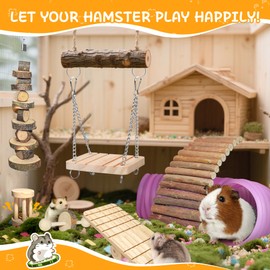 Kagoty 40 PCS Hamster Toys Set Guinea Pig Toys, Hamster Cage Accessories with Tunnel, Bridge, Natural Timothy Hay, Apple Wood and Bamboo for Boredom Relief & Teeth Care for Chinchillas, Gerbils, Rats