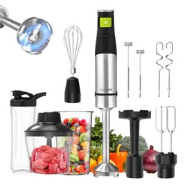 Consciot 10-in-1 Immersion Blender Handheld Max 1100W with Entire Stainless Steel Blender Shaft, Trigger Speed Control, 800ml Beaker, 600ml Chopper, Beaters, Frothers, Hooks, Masher, Whisk & 600ml Cup