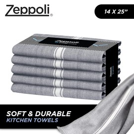 Zeppoli Classic Kitchen Towels - 15 Pack 100% Natural Cotton Kitchen Towel Set, Reusable Wash Cloths, Absorbent Dish Towels, Machine Washable Hand Towels, Kitchen Essentials - 14” by 25” - Black