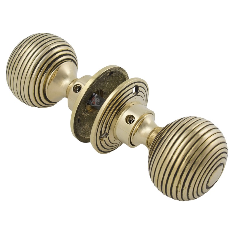 A.B Hardware Solid Unlacquered Brass Beehive Style Door Knob Pair
