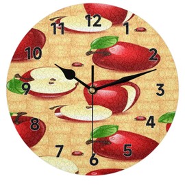 XMNYGJ Apple Painting Wall Clock 12 Inch Silent Non Ticking Battery Operated Easy to Read Standing Round Clocks Decorative for Bathroom Kitchen Bedroom Living Room Office