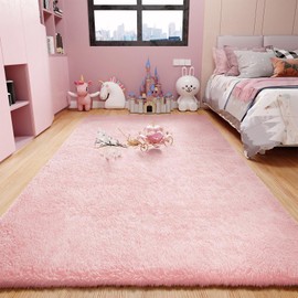 Ophanie Machine Washable 5x8 Rugs for Living Room,Pink Fluffy Carpet Large Fuzzy Plush Shag Comfy Soft, Non-Slip Indoor Floor Carpet,for Kids Boys Girls, Room,Bedroom,Playroom, Home Decor Aesthetic