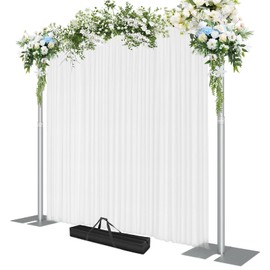 EMART Heavy Duty Backdrop Stand, 10x12Ft Adjustable Pipe and Drape kit with 9.26 LBS Steel Flat Base, Sturdy Metal Diy Photo Background Frame for Parties, Events, Wedding, Photography - Silver