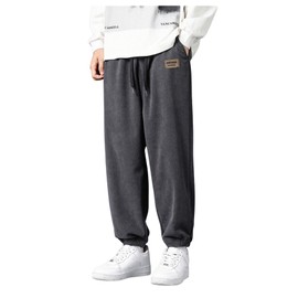 Verdusa Men's Drawstring Waist Corduroy Pants Casual Jogger Pants with Pockets Dark Grey Small