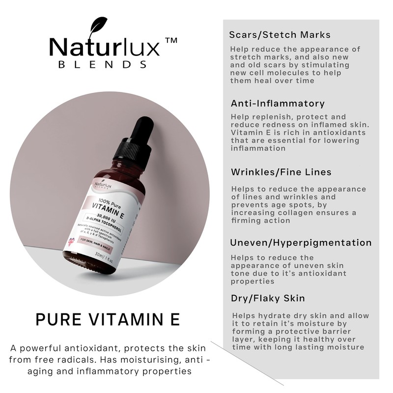 100% Pure Vitamin E Oil for Skin, Face, Hair &