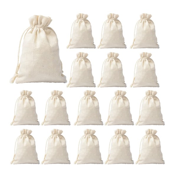 ANAMO Cotton Drawstring Bag, Small Items, Pouch, Storage, Gift Bag, White, Solid Color, Set of 20 (S)