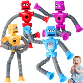 LUHI Juguetes con ventosa retráctil, juguetes robóticos con tubo sensorial de 4 piezas,juguetes de descompresión con ventosas,robots retráctiles,jugue