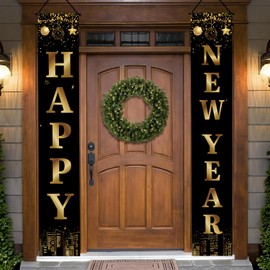 Happy New Years Decorations Banner 2025, New Years Nye Eve Party Decorations Supplies 2025 for NYE Decorations, Black Gold