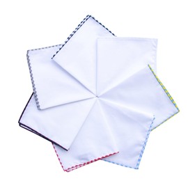 Assorted Pack of Mens Classic White Cotton Pocket Square for suits Handkerchiefs White Boder 28cm