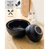 Hasense Porcelain Mixing Bowls of 3, Large Ribbed Black Bowls