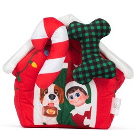 The Elf on the Shelf Doghouse Plush Burrow Toy for Pets | 7 Inch Plush Dog House with 2 Removable Plush Toys for Dogs, Bone & Candy Cane with Crinkle Texture