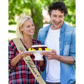 TOPWAYS 40th Birthday Girl Women Decoration Sash and Tiara Kit, Birthday Gifts Fabulous Sash & Headband Crown Birthday for 40th Birthday Decoration Girls Women (40 Fabulous, Gold)