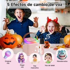 JDF3CISH Máquina de Karaoke, Karaoke Bocina y 2 Micrófono Inalámbricos, Efecto Cambiador Voz y Luces LED, Mini Karaoke Portatil para Niños, Adultos, Reuniones Familiares, Fiestas de Cumpleaños