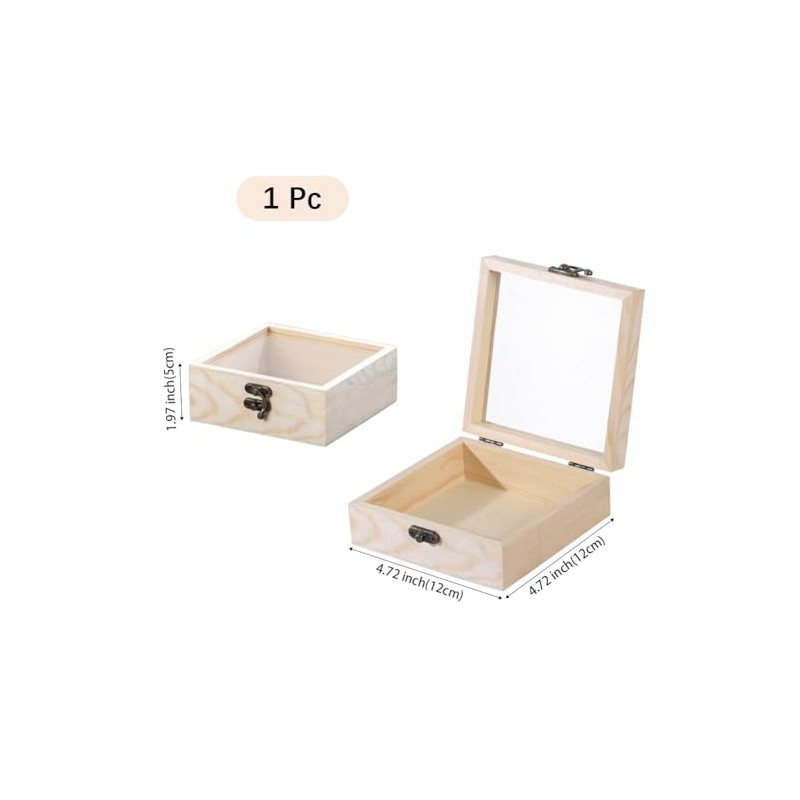 CALFOVERA 4.72×4.72×1.97 Inch Wooden Square Storage Box with Glass Hinge