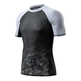 HUGE SPORTS Men's Splice UV Sun Protection UPF 50+ Skins Rash Guard(Lava Black Ripple,L)