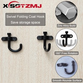 XSGTZMJ 10Pcs Swivel Coat Hook 180°Rotatable, Folding Hook for Hanging Coats, Backpack, Purse, Foldable Towel Hook with Fixing Accessories