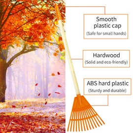 CHEERBANK 4Pcs Kid Rakes, 31" Child Size Plastic Lawn Rakes for Leaves Wooden Handle, Great Gardening Tools Gifts for Boys Girls Age 3 Year Old and Up