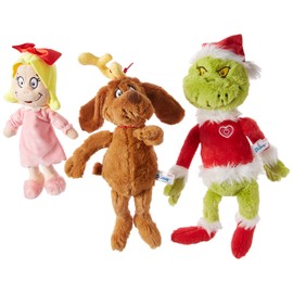 Aurora World Dr. Seuss Cindy Lou Who 12", Grinch Santa 19", & His Dog Max 18" Christmas Special Set of 3 Plush Toys, Multicolor