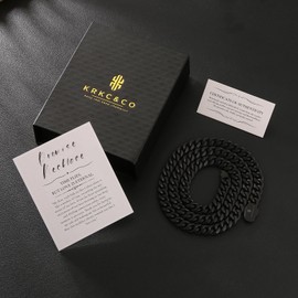 KRKC&CO Men’s Promise Necklace, Matt Black Plated Stainless Steel Cuban Link Chain, 8mm 22inches, Anti-Tarnish Anti-Allergies, Valentines Day Birthday Christmas Gifts for Him