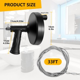 33 Feet Drain Snake Auger Plumbing Snake Drain Hair Clog Removal Tool - Flexible Sink Unclogger Drain Cleaner Tool for Bathroom Kitchen Tub Shower Drain Clog Remover with Gloves