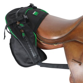 TrailMax English & Endurance Horse Saddle Bag; Horse Cantle Bag for English & Endurance Saddles w/ 3 Compartments & Quick Release Compression Straps; Rear English & Endurance Horse Saddle Bag; Green