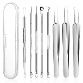deegbbyi 8 Stücke Mitesserentferner Komedonenquetscher, Pickel Pinzette, Edelstahl Mitesserentferner Set, Komedonenquetscher für Entfernung Von Mitessern Auf Nase Und Gesicht Unisex (Silber)