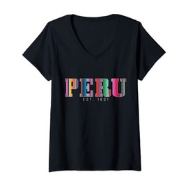Womens Peru Est. 1821 Peruvian Pattern Roots Pride Vintage Peru V-Neck T-Shirt