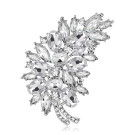 Vintage Sparkling Flower Leaf Brooch Pin Premium Rhinestone Brooch Multicolor Feather Brooch Lapel Pin Red Green White Purple Crystal Gem Brooch Large Feather Brooch Clothing Hat Bag Suit Clothing Jewelry for Women (White)